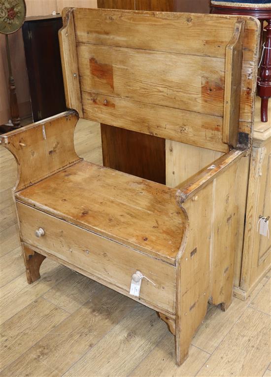 A pine monks bench W.89.5cm